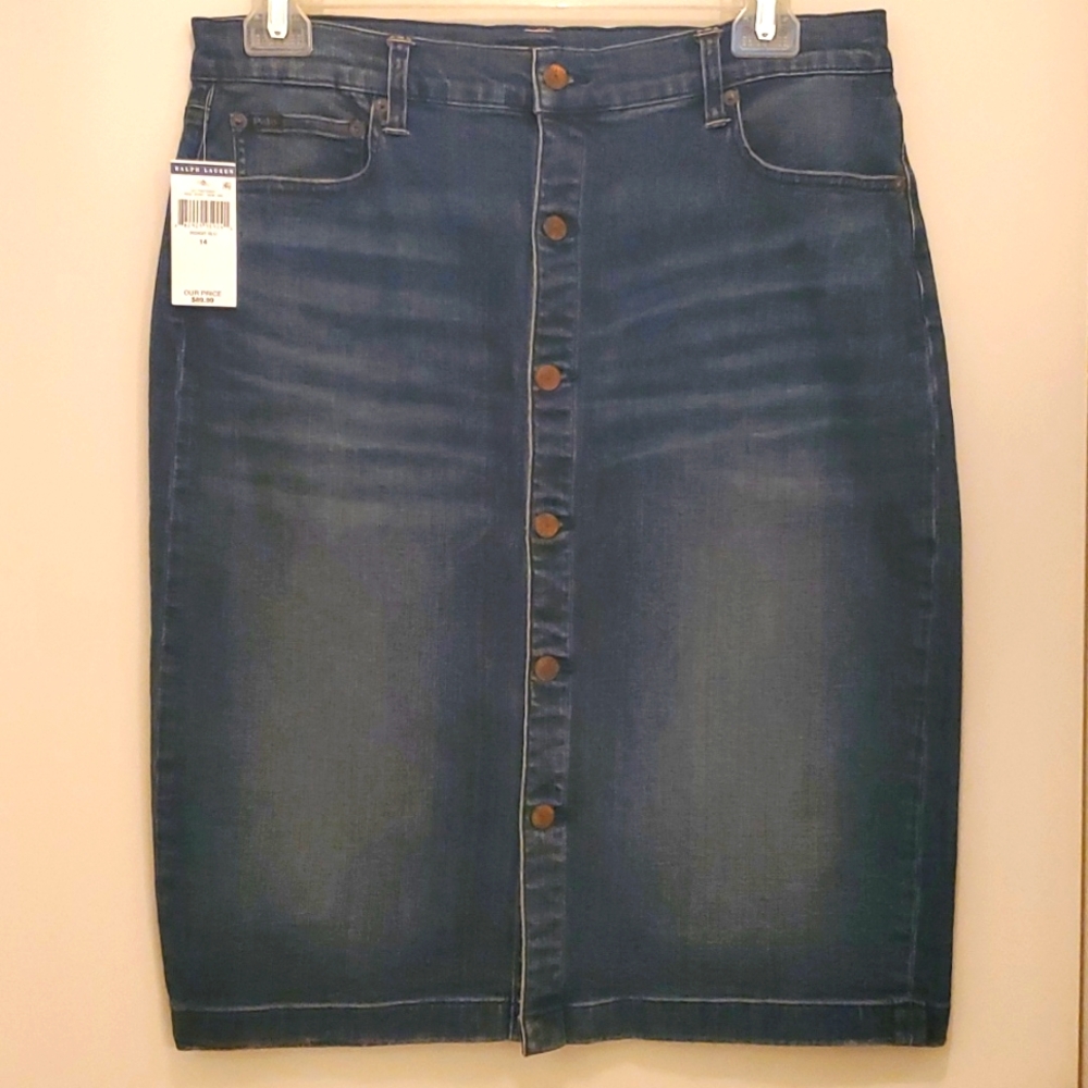 NWT Ralph Lauren button down jean skirt